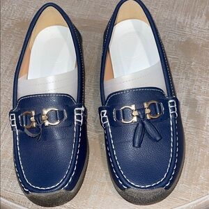 Navy Blue Leather Loafers